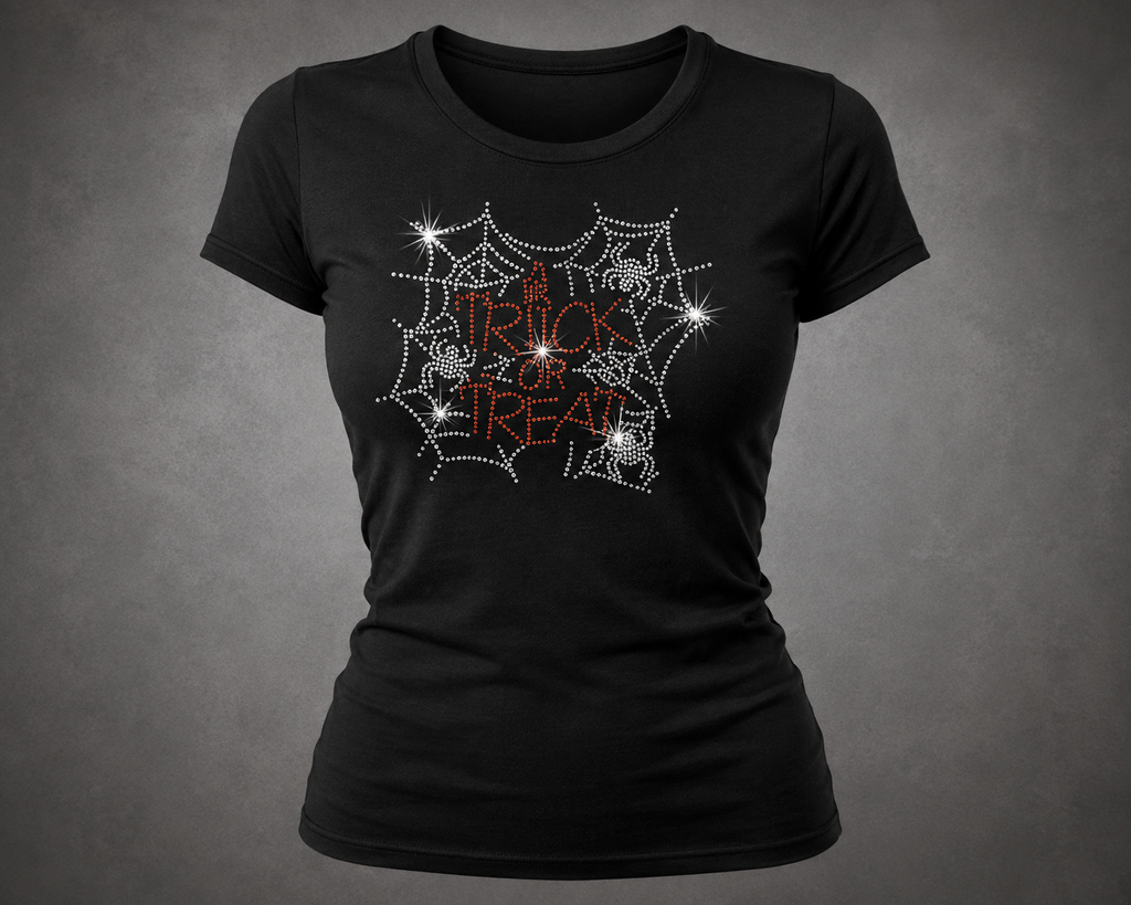 Trick or Treat Spiders Halloween Rhinestone T-Shirt