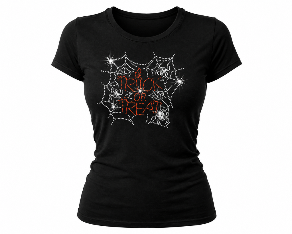 Trick or Treat Spiders Halloween Rhinestone T-Shirt