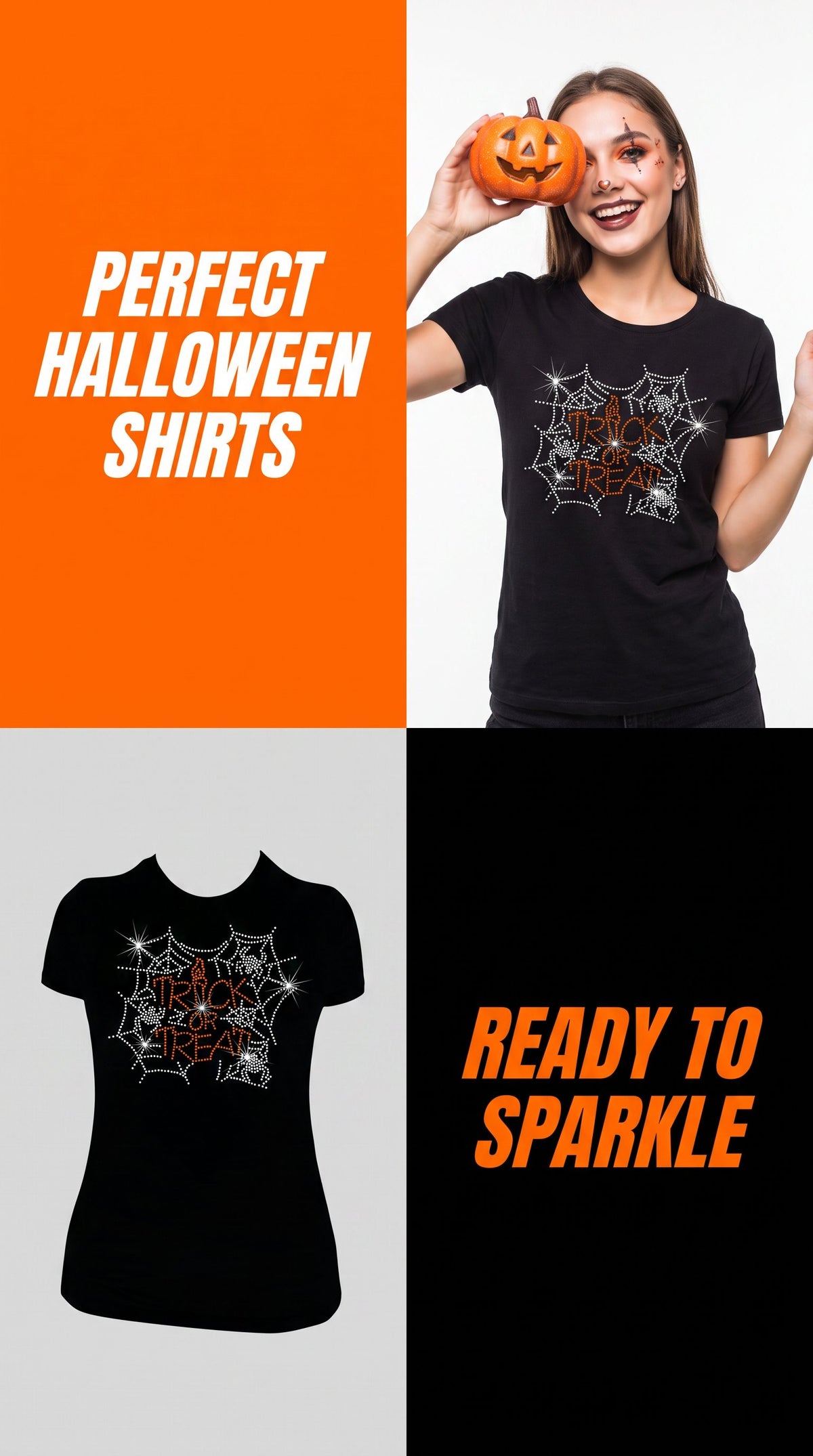 Trick or Treat Spiders Halloween Rhinestone T-Shirt