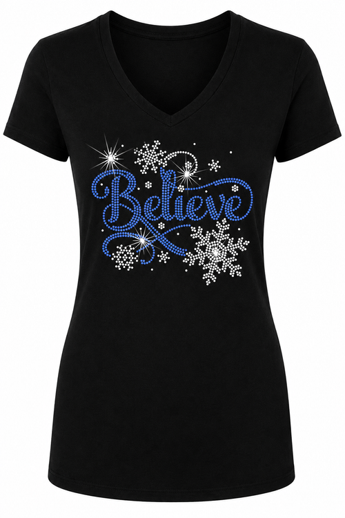 Believe Snow - Christmas Rhinestone T-shirt