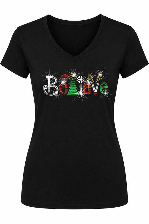 Believe - Christmas Rhinestone T-shirt