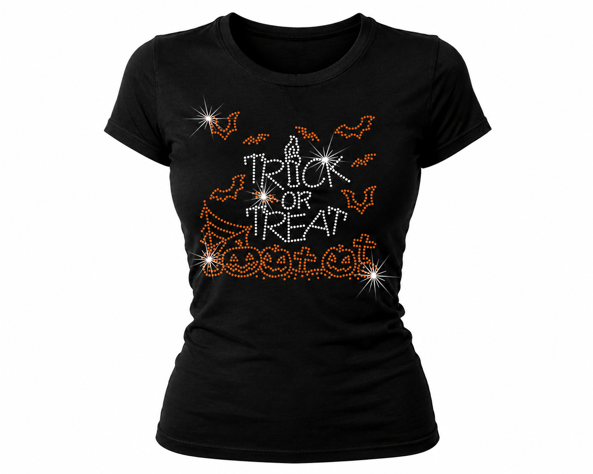 TRICK OR TREAT BATS - HALLOWEEN RHINESTONE T-SHIRT