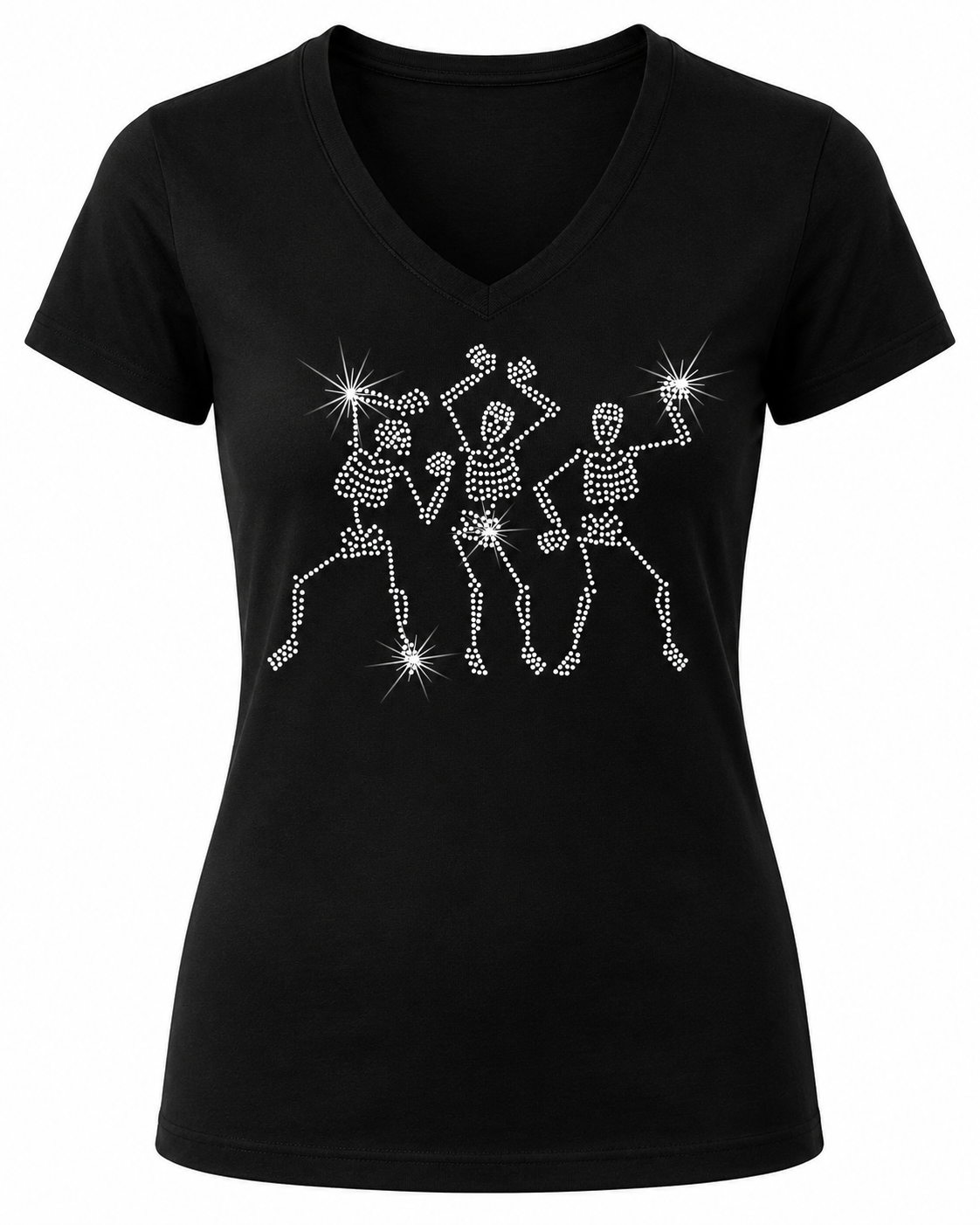 Dancing Skeleton Halloween Rhinestone T-Shirt