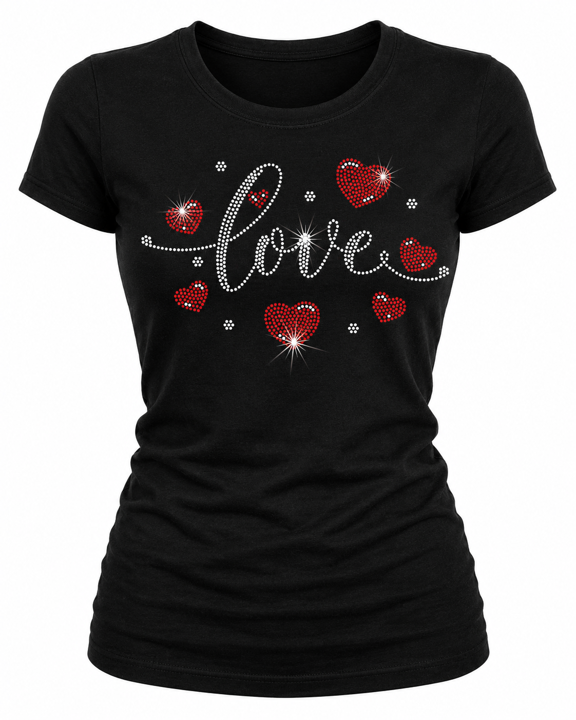 Love Hearts Red - Valentines Day Rhinestone T-shirt