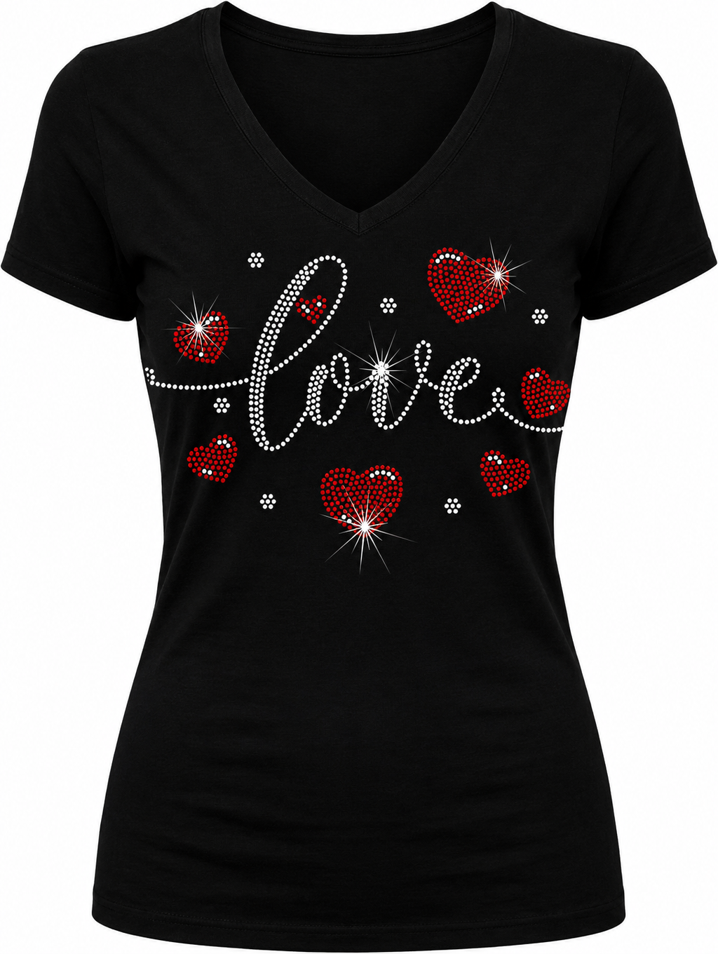 Love Hearts Red - Valentines Day Rhinestone T-shirt