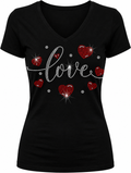 Love Hearts Red - Valentines Day Rhinestone T-shirt