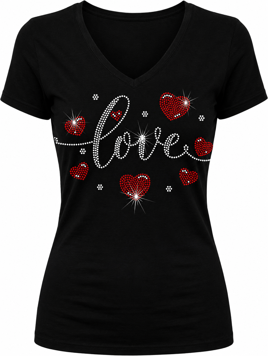 Love Hearts Red - Valentines Day Rhinestone T-shirt